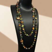 波西米亚风彩色贝壳玻璃多层长款毛衣链项链，欧美跨境热卖 - 綠咖混色 - 查看 1