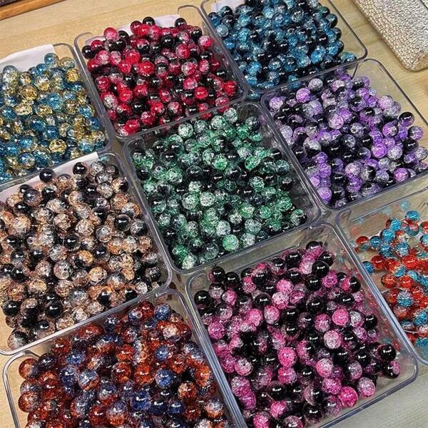 320 piezas/paquete Conjunto de accesorios de joyería con cuentas de vidrio craquelado de 10mm de colores variados