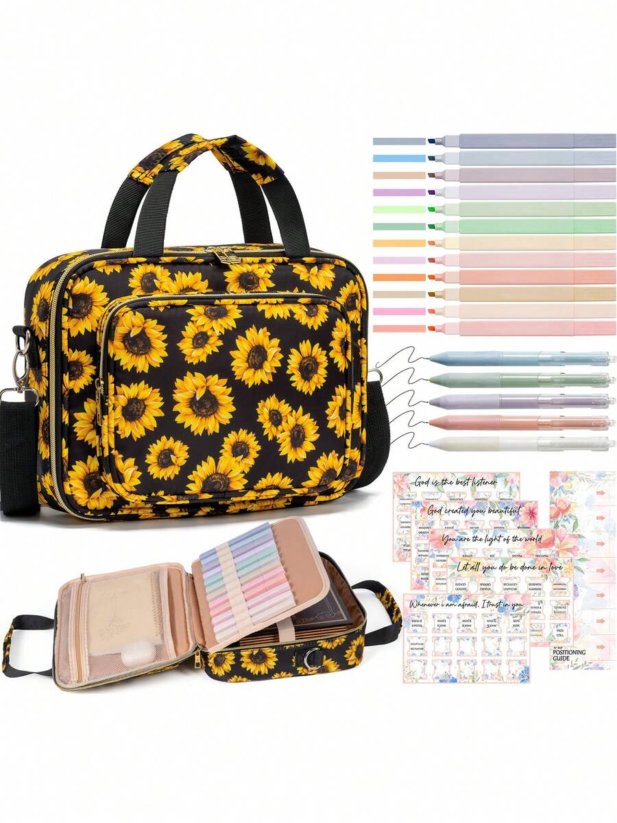 Bible Cover For Women Bible Case, Large Bible Bag W/Shoulder Strap, Bible Study Supplies Bible Journaling Kit Book Carrying Case With Bible Highlighters Tabs, Mothers Day Christian Gifts For Women