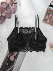 Women's Wireless Lace Patchwork Design Bra - Black - View 7