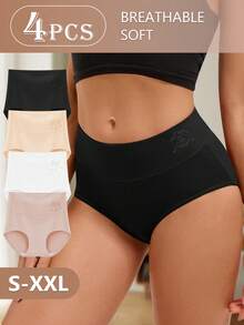 4pc Women's Cotton Comfortable And Soft High-Waisted Underwear - Nhiều màu - Xem 1