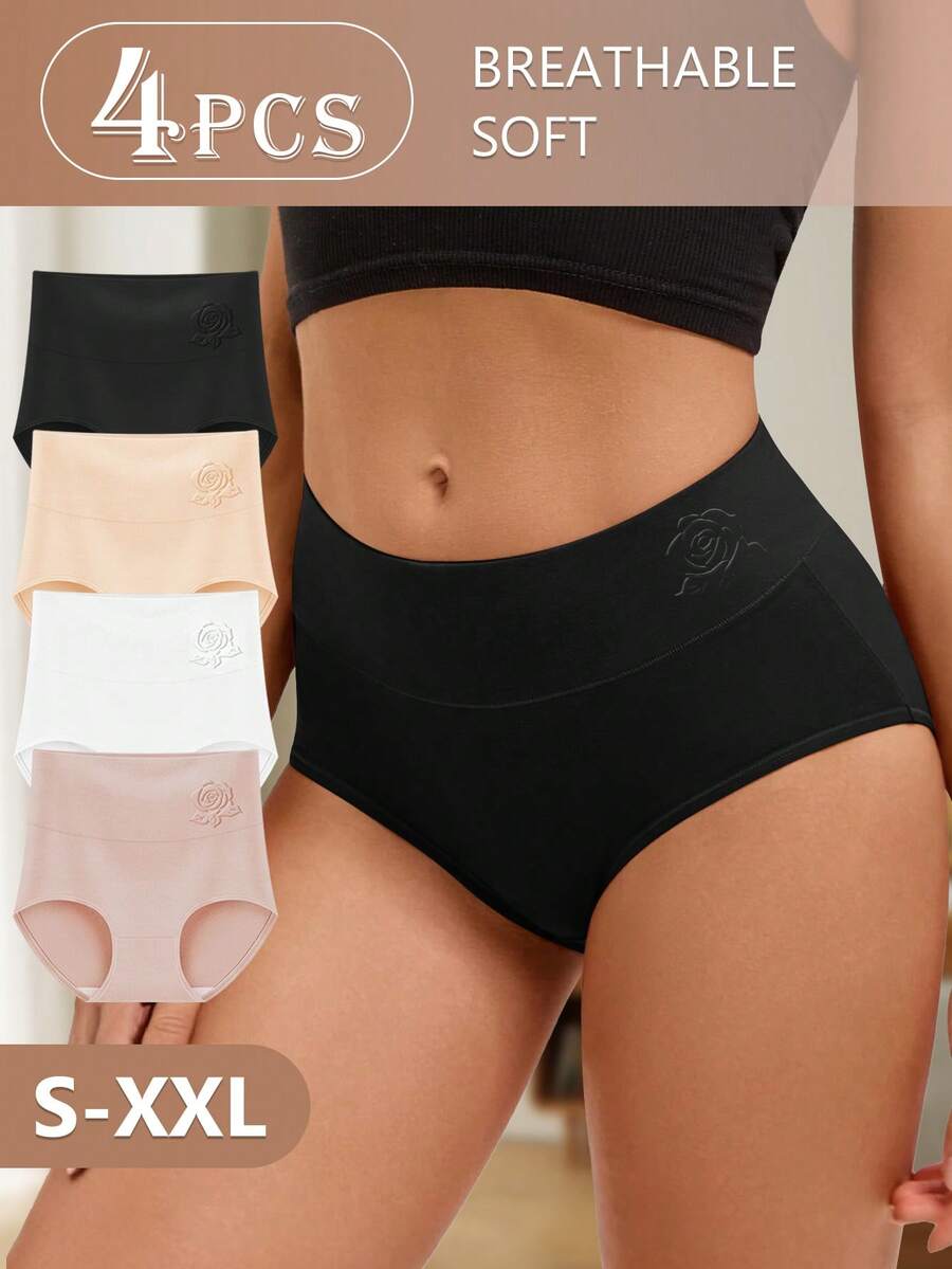 4pc Women's Cotton Comfortable And Soft High-Waisted Underwear - Nhiều màu - Xem 1