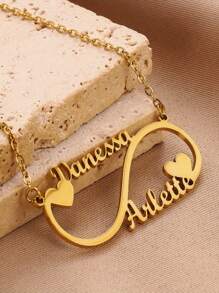 Best Valentine's Day Gift Stainless Steel Customized Gold Heart Infinity Couple Name Necklace, Fashionable Bohemian Style Personalized Pendant Necklace For Girl, Daily Wear Jewelry Accessory