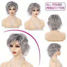 Chic Short Gray Wigs For White Women Pixie Cut Wig With Bangs Gray Wigs For White Women Old Lady Wig With Bangs Short Silver Grey Pixie Wigs With Bangs Natural Looking Synthetic Short Hair Wigs For Women Daily Cosplay Use Natural Synthetic Hair Wigs For Daily Use - 灰色 - 查看 2