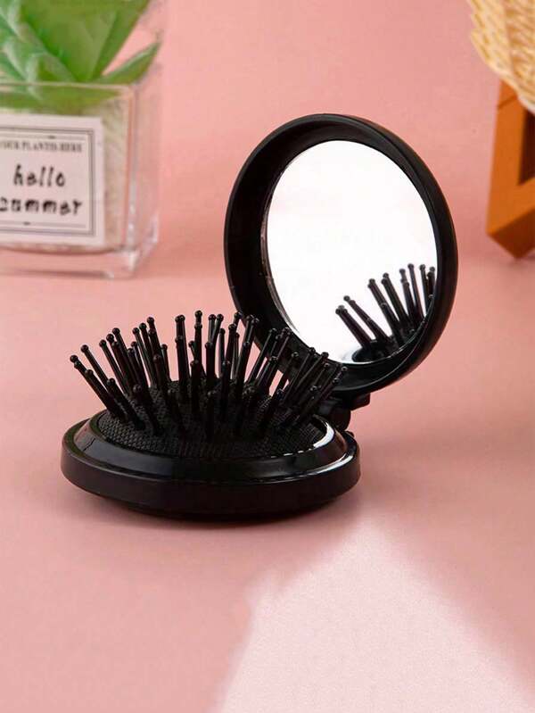 1pc Folding Travel Mirror Hair Brush Round Folding Pocket Size Hair Brush Mini Hair Comb Compact Travel Size Hair Massage Comb For Women Girls Travel Essentials Travel Accessories