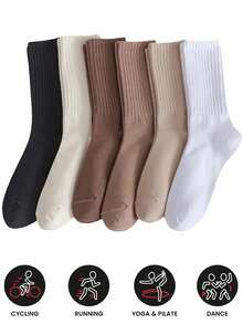 1/6/12 Pairs Women's Soft, Cute, Versatile Mid-Calf Socks For Sports, Hiking, Walking In Spring, Summer, Winter, 6 Colors - Multicolor - View 1