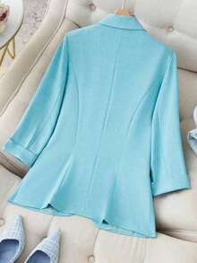 Women's Solid Color Woven Blazer, Commuter Versatile Jacket With Pockets & Buttons, Suitable For Work, Date, Party, Birthday, Travel, Spring/Autumn - Mint Green - View 2