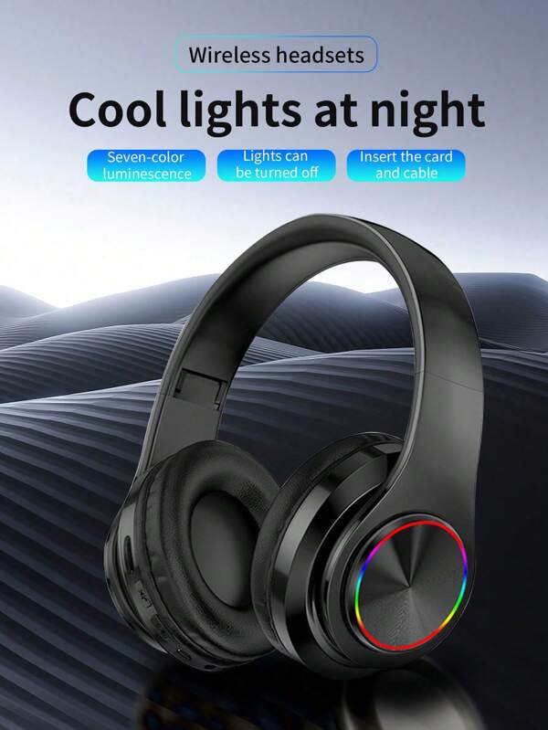 Căști de gaming wireless cu iluminare RGB, bas puternic și calitate a sunetului HIFI, durată de viață a bateriei super lungă de 200 mAh, compatibile cu dispozitive Apple și Android