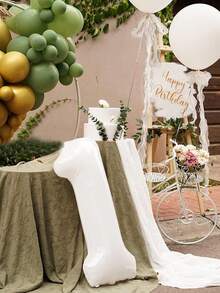 1个32英寸白色数字铝箔气球，适用于一周岁生日派对、周年纪念、节日、服装道具 - 白色 - 查看 5