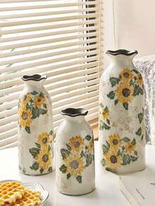 "Wazon ceramiczny ze spękaniami słonecznika – dekoracja stołu w stylu rustykalnym, mały wazon na kwiaty do domu/biura/kawiarni (ręcznie wykonany, glazura z efektem spękania lodu)"