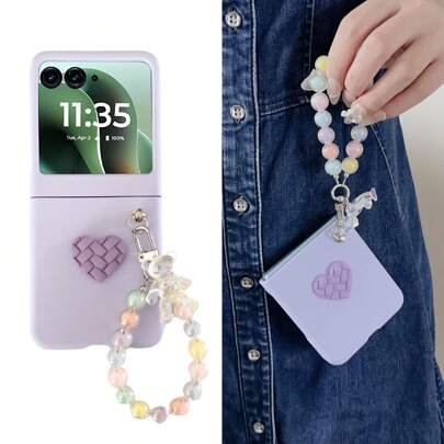 1pc Hard Case Heart-Shaped Phone Case And 1pc Bear Bracelet, Compatible With Motorola Razr Plus 2025/Razr 60/Razr 60 Ultra/Razr 50/40 Waterproof Shock