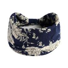 1 Stück Bohemian Stil Frauen Blumen-Muster verdrehtes elastisches Stirnband, breites dehnbares rutschfestes Haartuch für Damen Yoga Make-up Workout, für alle Jahreszeiten, Polyester Faser Turban Stirnband