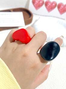 2pcs Minimalist Smooth Textured Wide Asymmetrical Square Resin Rings, Minimalist Style Suitable For Daily Wear