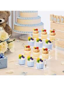 4 Tier Cupcake Display Stand Acrylic Display Risers Perfume Stand Shelf & Versatile Cupcake Stand Holder Clear Acrylic Shelf Risers For Display Stands For Food, Tabletop UseOrganizer Figures Cup Cake Dessert Shelves For Party For Decoration And Organizer