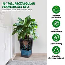 Home Decor 16" Tall Planters Set Of 2, High Front Porch Planter Pots With Drainage Holes&Water Level Monitor&Inner Bucket, Automatic Watering Indoor Plant Flower Pot(16inch,Black) - 黑色 - 查看 2