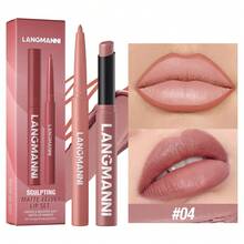 2pcs/Set Fashionable Lip Makeup Set: Matte Lipstick + Lip Liner