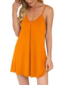 Nightgown Women Loose Sleepwear Pajama Dress Soft Nightshirt Sleeveless Nightdress Chemise - 橘色 - 查看 1