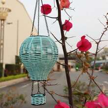 1pc Rattan Solar Lantern With Flickering Flame Effect, Solar Powered Hot Air Balloon Design, Outdoor Garden Patio Hanging Decor Lights, Holiday Decoration Room Decor Bedroom Decor Home Decor Wall Decor - Multicolor - View 2