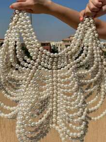 1 peça elegante corrente de corpo de crochê com pérolas feitas à mão - acessório de resina de luxo, adequado para casamentos, festas e todas as estações
