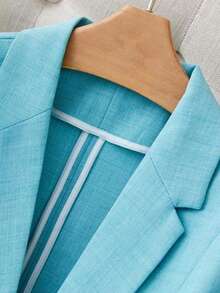 Women's Solid Color Woven Blazer, Commuter Versatile Jacket With Pockets & Buttons, Suitable For Work, Date, Party, Birthday, Travel, Spring/Autumn - Mint Green - View 3