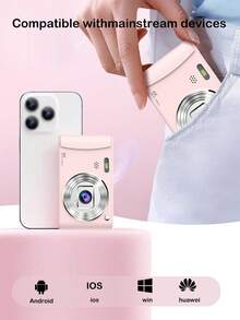 AKKHOO Vintage High Definition Digital Camera, USB 3.0, 4K HD, Portable Travel Photography Camera, Compact And Portable Card Camera - Pink - View 6