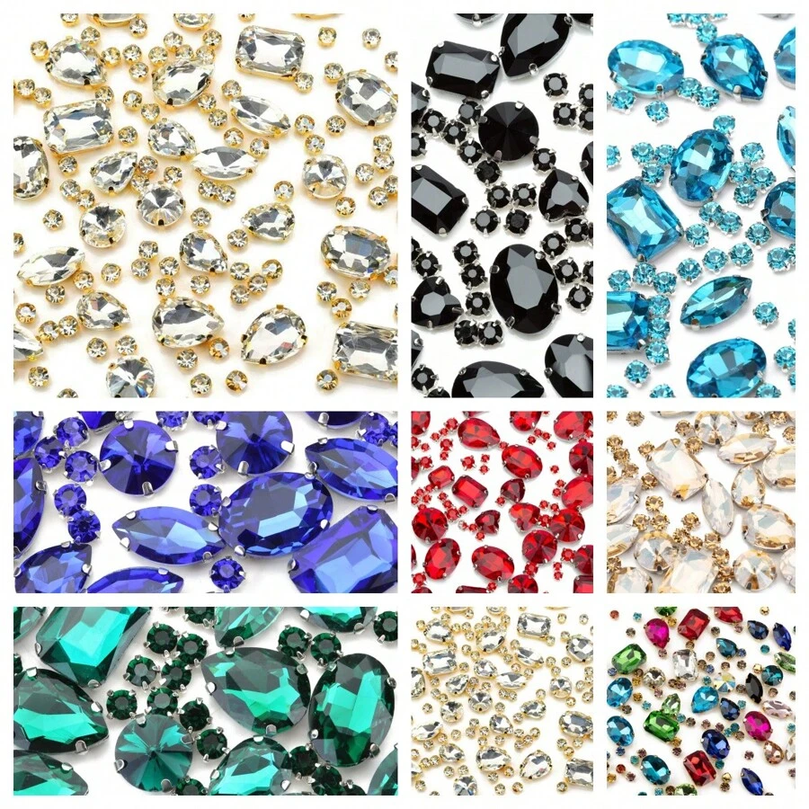 130 peças de strass de cristal de tamanhos variados, garras de vidro costuradas, enfeites de strass com parte traseira plana para artesanato faça você mesmo, roupas, sapatos, vestidos, acessórios de joias