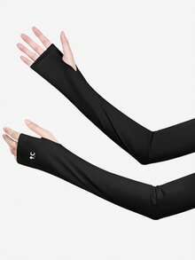 1 对大码夏季透气薄款防紫外线臂套，冰丝防晒袖套男女款，户外运动骑行驾驶钓鱼防晒臂套，宽松手袖保护套臂套，遮阳袖套袖套手臂白手套臂套秋季服装万圣节服装黑色臂套