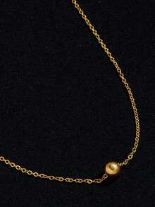 Nooxian 1 件女士不锈钢球形吊坠项链，简单百搭的日常佩戴配饰，礼物 - 金黃色 - 查看 4