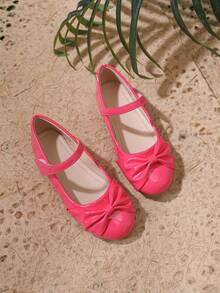 1 Pair Elegant Bow Design Slip-On Flats For Girls, Suitable For Spring/Summer - Hot Pink - View 2