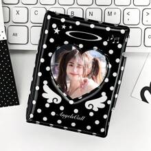 1 Stück süßer Polka Punkt Engel Fotokarten Halter, KPOP Photokarten Ordner mit Herz Ausschnitt Abdeckung, geeignet für 3-3,5 Zoll Fotos, Idol Album Photocard Anzeige und Aufbewahrung, Schulmaterial