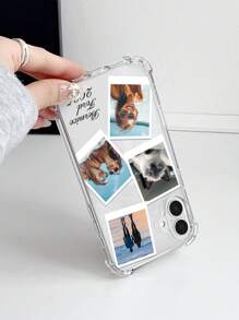 1 pieza Funda de teléfono protectora de TPU con cobertura total, lente protectora y collage de fotos personalizadas de 4 en 1 para pareja/familia/amigos/mascotas para iPhone 11/12/13/14/15/16/16pro/16plus/16promax/X/Xr/Xsmax/7/7plus, elegante, colorida, vintage, linda, sencilla, divertida, personalizada, regalo ideal para él, regalo ideal para ella, novio, novia, familia, amigos, abuelos, pareja, para aniversarios, para cumpleaños