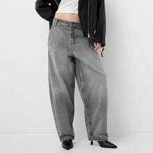 Womens Barrel Jeans Fashion Low Rise Wide Leg Boyfriend Denim Pants Baggy Trousers With Pockets - Grey - View 3