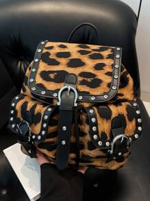 Stylish Leopard Print Women's Backpack - Lightweight Daypack With Adjustable Straps, Pink & Black Animal Pattern Design For Travel, Work, And Casual Use, Travel Backpack | Stylish Handbag | Bag, Backpack For Travel