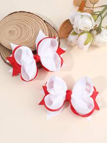 2pcs Navy Blue & White Contrast Bowknot Hair Clips, Satin Ribbon Hair Accessories, Suitable For School, Wedding, Formal Occasions - Multicolor - View 11