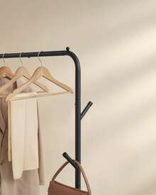 Portant à Vêtements avec Roulettes, 1 Barre, Porte-manteau, en Acier, Charge 50 kg, Largeur de 103,5 cm, Rangement Polyvalent, Noir - Noir - Voir 4