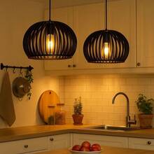 Large Black Wooden Ceiling Pendant Light Rustic Retro Complete Wiring - 1Bp - Black - View 3