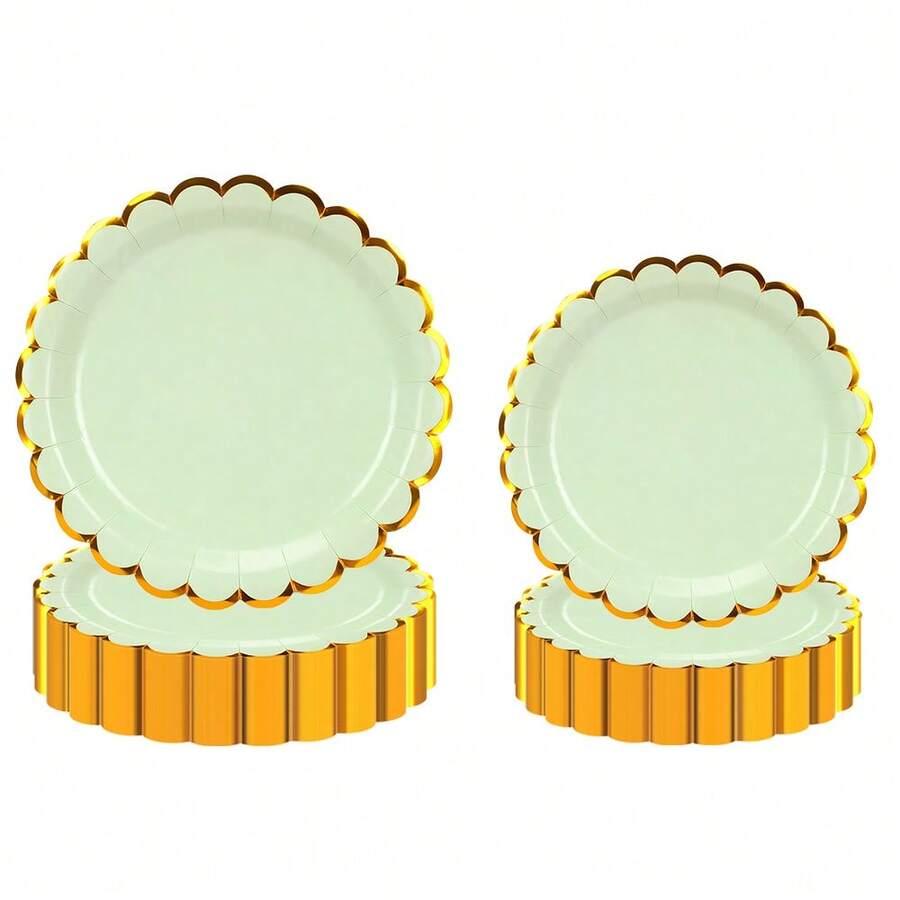 10pcs/20pcs/50pcs Sage Green Party Plates Green Dessert Paper Plates 7inch Gold Foil Scalloped Edge Disposable Cake Plates 9 Inch Dinner Plates For Birthday BridalShower Wedding Party Supplies - Sage Green - View 1