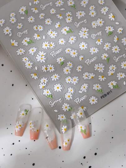 CoCo Notes ملصقات أظافر 5D بزهور الأقحوان وزهور الكروز، ملصقات أظافر فنية من الورق الزخرفي