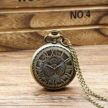 Vintage Classic Large Gear Pocket Watch Necklace, Roman Numeral Dial Quartz Pendant Watch, Retro New Style Gift Watch, Fashionable Casual Antique Pocket Watch