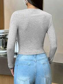 Marvel Women's Long Sleeve Skinny Top, Comic Book Elements Pattern, 100% Cotton T-Shirt, Spring Summer Sexy Women's, Grey Top