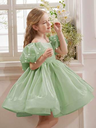 年轻女孩蝴蝶结网眼派对礼服，公主裙适合生日派对、花童、婚礼、舞会、节日庆典