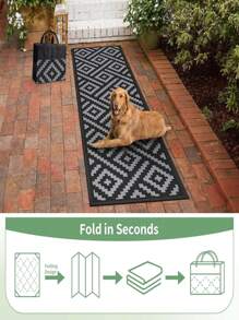 1pc Reversible Waterproof Outdoor Rug, Anti-Aging Outdoor Carpet For Outdoor Track/Path, Yard, Camping, RV, Patio, Deck, Beach (Black And Gray)