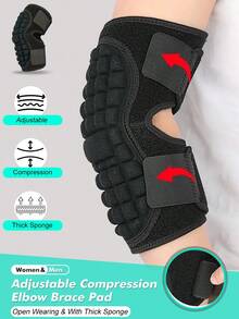 1pc- Adjustable Compression Elbow Brace Pad, Breathable Thickened Sponge, Open Wearing Elbow Pad For Fitness, Volleyball, Basketball, Dancing, Tennis, Arm Brace Pad, Elbow Support Band For Men & Women ( Black,Weight:40-90kg) - Black - View 3