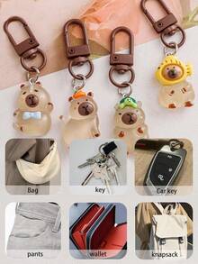 1 件/4 件卡通夜灯可爱水豚钥匙扣夜光吊坠情侣钥匙扣树脂装饰动物钥匙扣小吊坠包饰装饰吊坠汽车钥匙扣钥匙圈装饰配件，生日派对毕业典礼活动礼物赠送礼物。汽车配件哥特 Y2k