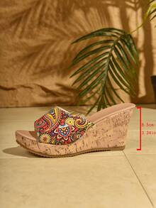 Bohemian Style Fashion Thick Platform High Heel Printed Open Toe Strap Wedge Sandals, Summer - Color - View 6