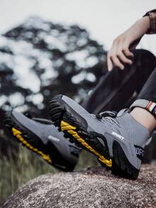 New Outdoor Sports Shoes For Teenagers, Boy's Hiking Trekking Shoes With Slip-Resistant Rubber Sole, Breathable Woven Mesh Fabric, Soft Sole & Soft Upper For Boys - Grey - View 4