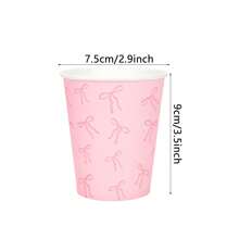 10 Stücke/20 Stücke/50 Stücke rosa Schleifenbecher aus Papier Einwegbecher 266ml Papierbecher mit Schleifenthema für Geburtstag Junggesellinnenabschied Rosa Party Dekorationen für Geburtstag Coquette Bridal-Shower Verlobung Rosa Party Zubehör