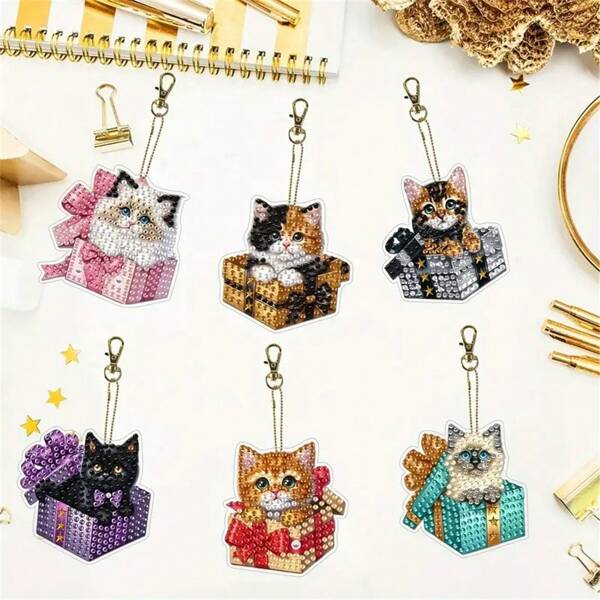 6 Peças/Conjunto Pintura Diamante DIY Chaveiro - Tema Animal, Adequado para Iniciantes, Kits de Artesanato de Pintura Diamante, Presente Requintado para Amigos, Conjunto de Artesanato com Tema de Romance Adulto, Ideal para Dia dos Namorados, Dia das Mães, Presentes de Aniversário