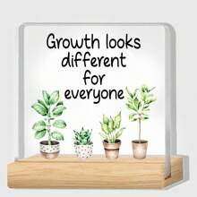 [4x4 Inch Inspirational Desk Plaque] Acrylic Decorative Sign "Growth Looks Different For Everyone", Classic Style Inspirational Desk Plaque, 4x4 Inch, English Language, With Tabletop Mounting, For Office, Classroom, And Partition Decor, Multipurpose Decorative Gift