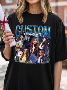 Camisa de graduación personalizada 2025, camiseta de foto de graduación personalizada, camiseta familiar personalizada 2025, camisa de botones de graduación personalizada, camisa de uniforme de clase personalizada 2025, camiseta de graduación a juego familiar, agregue el texto y las fotos deseados para personalizar - Negro - Ver 4